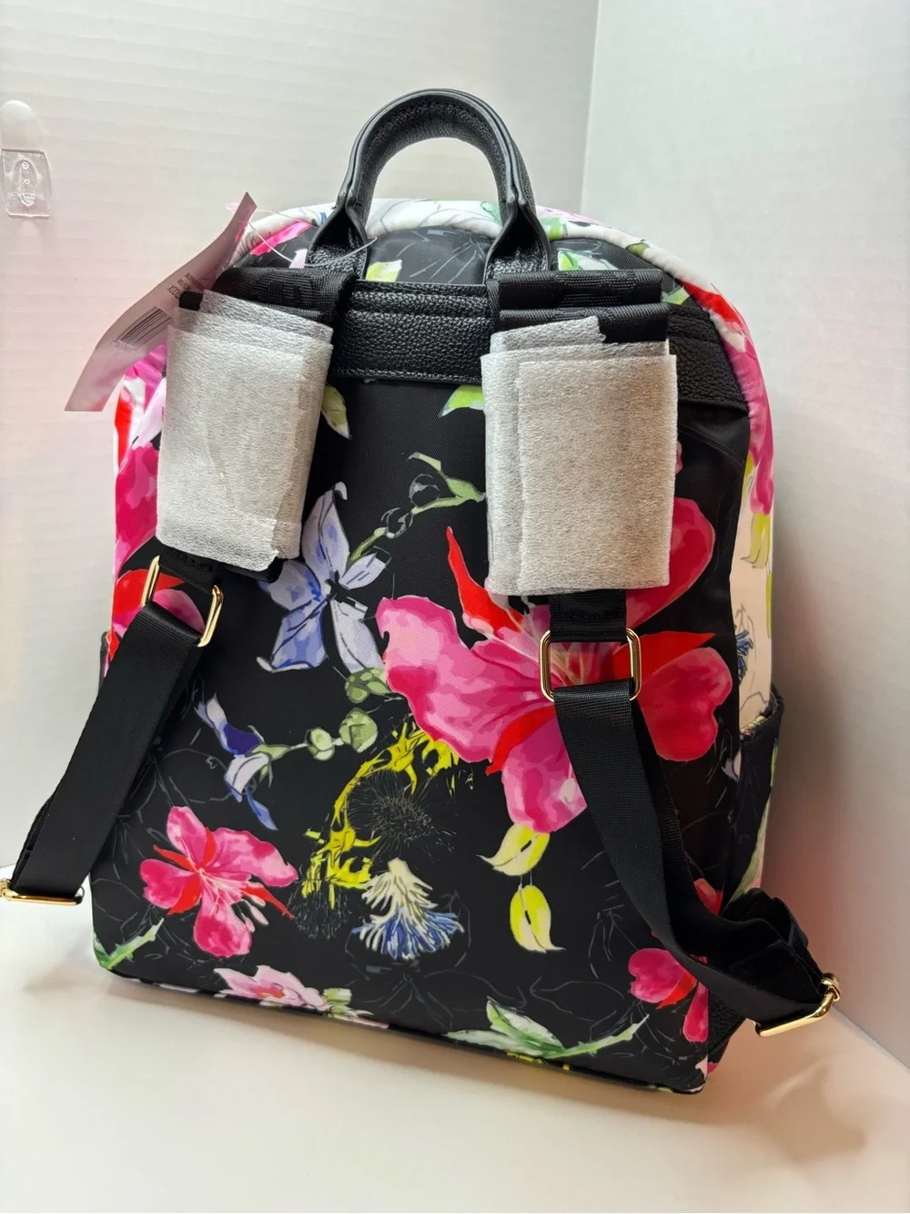 Betsey Johnson Floral Print Backpack - Black W Pink & White Floral Accents